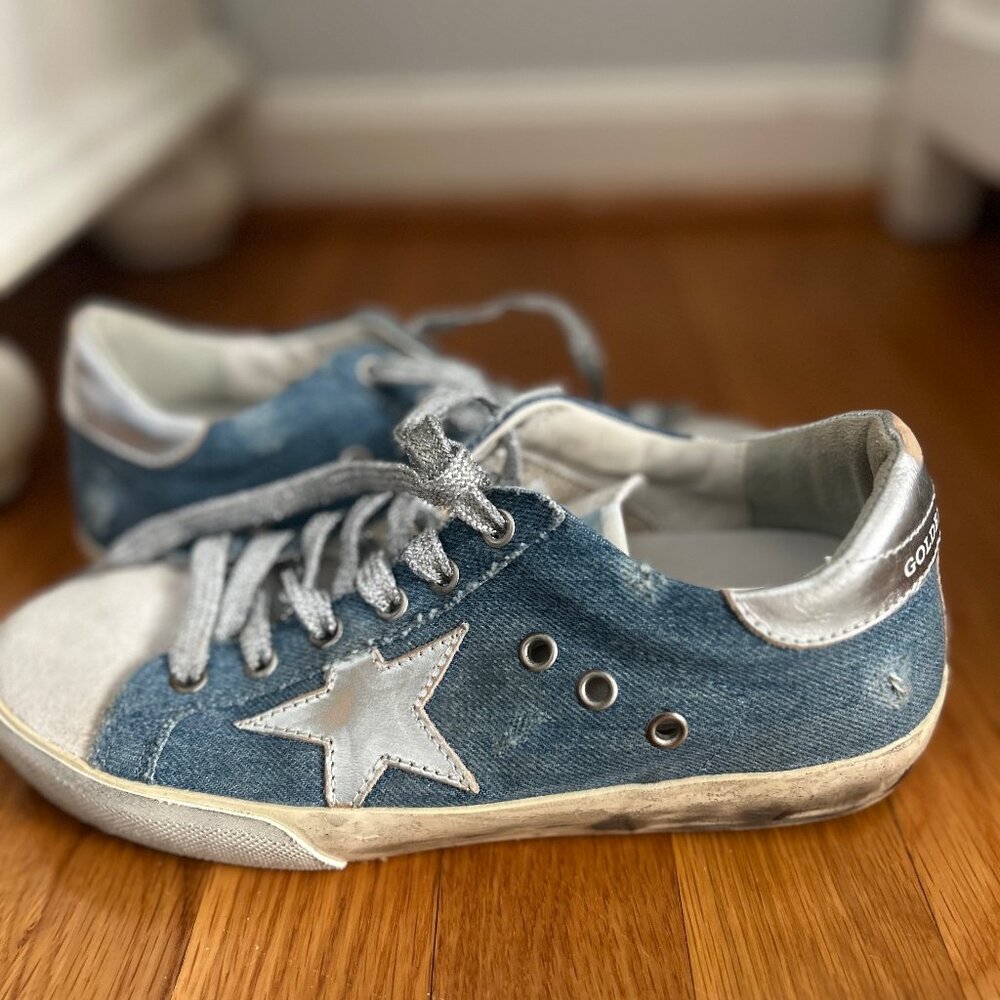 Golden Goose, Denim and Silver, Size 7